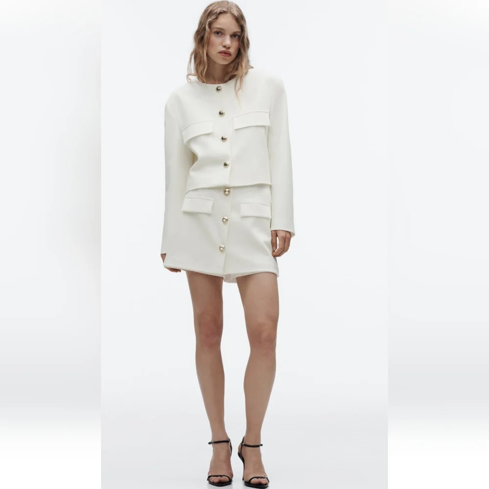 Gold Button Skort Zara White S - Picture 12 of 16